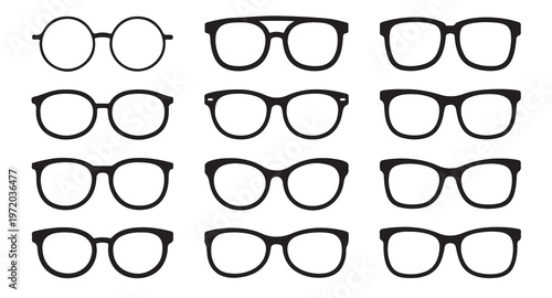 Assortment of eyeglass and sunglass frames in different styles and shapes.