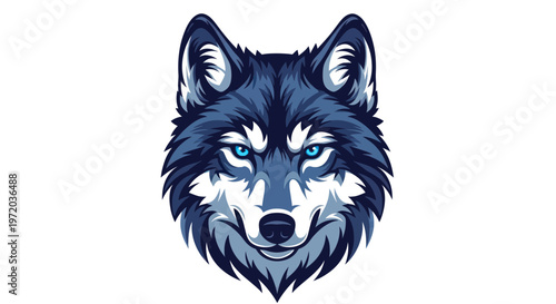 Fierce Wolf Head Portrait, Blue Eyes, Wild Animal Art, Logo Design