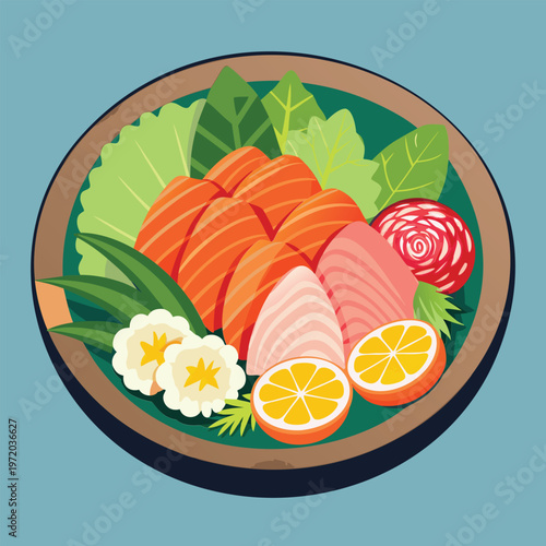 Colorful plate of sashimi with various fish types