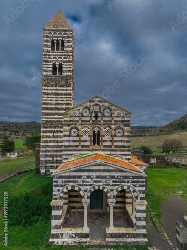 Frontal view of Saccargia Basilica. Codrongianos, Sardinia, Italy