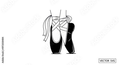 Ballet Dancer's Pointe Shoes with Ribbons, Elegant Line Art Illustration