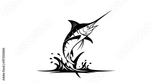 Jumping Marlin Fish Silhouette in Water Splash