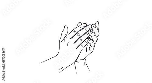 Line Art Illustration of Clapping Hands, Showing Approval or Applause