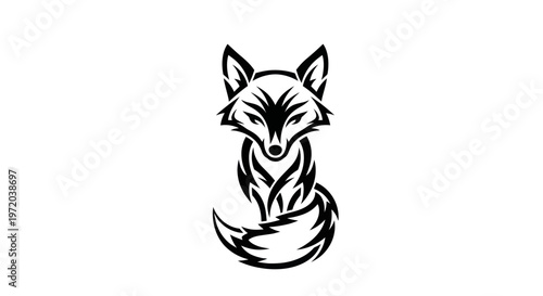 Stylized Fox Illustration - Tribal Tattoo Design, Vector Art, White Background