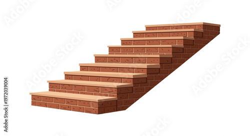 A clean set of red brick stairs with smooth tan stone treads rises diagonally toward the upper right corner against a white background in this clear image.