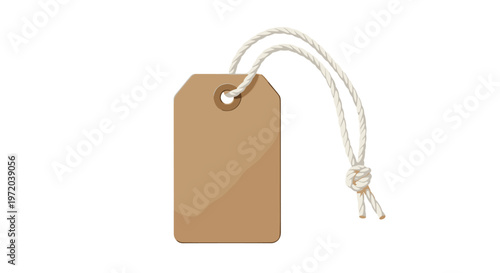 A vertical blank brown cardboard gift tag featuring a reinforced circular eyelet and a thick knotted white cotton rope string against a plain background.