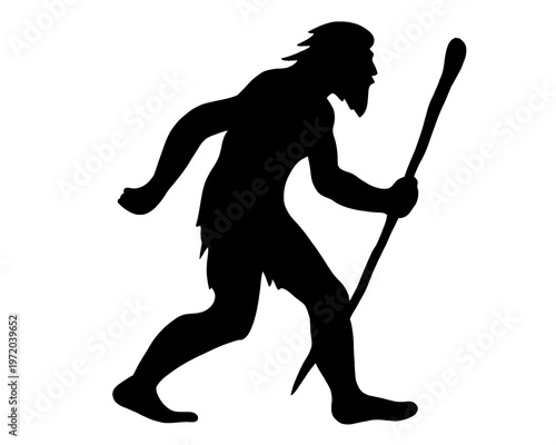 silhouette of prehistoric humans hunting, vector illustration
