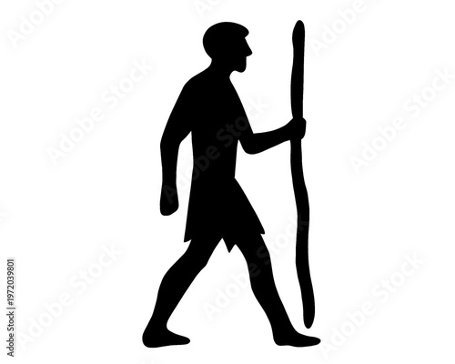 silhouette of a prehistoric man holding a stick, vector illustration, icon isolated on a white background
