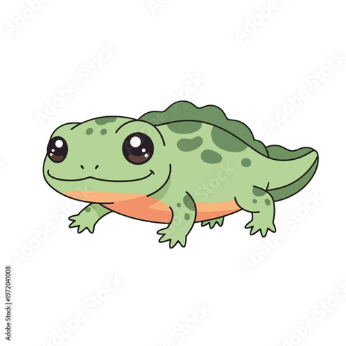 A charming cartoon illustration of a cute baby green newt with its adorable features, perfect for educational or playful content