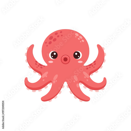 Adorable Cartoon Octopus Illustration with Big Eyes and Tentacles, Perfect for Children's Content and Ocean Themes
