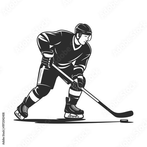 Photography A dynamic black and white illustration of an ice hockey player in action