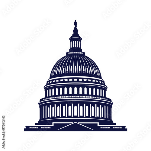 A stylized illustration of the united states capitol building in navy blue
