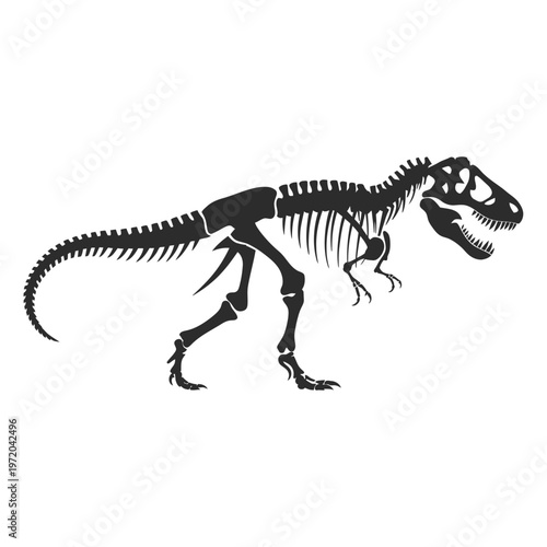A detailed silhouette of a tyrannosaurus rex dinosaur skeleton
