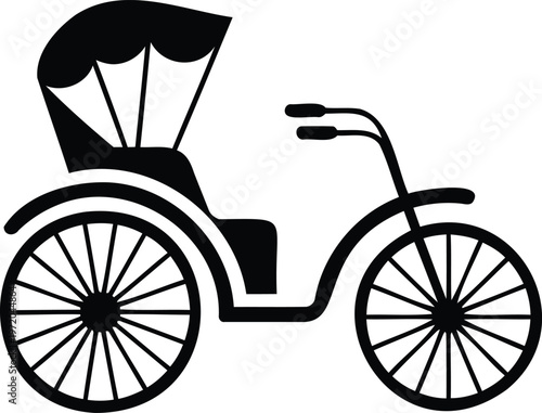 Rickshaw icon side view black silhouette with cycle rickshaw