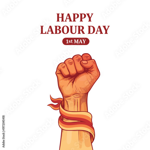 Happy labour day illustration with raised fist and ribbon