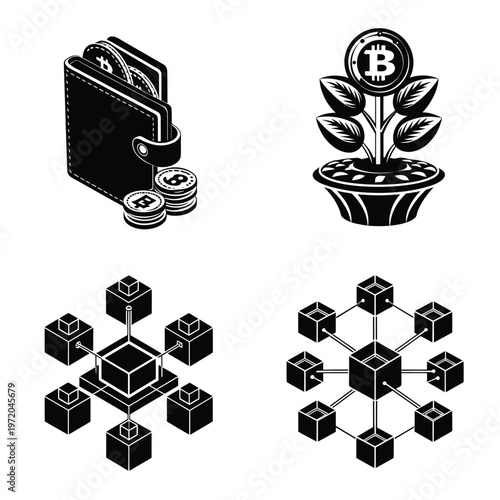 Crypto Wallet and Blockchain Growth Financial Technology Illustration