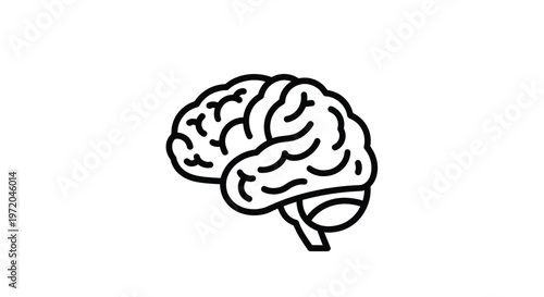 Minimalist Brain Icon - Outline of Human Brain, Symbol of Intelligence and Ideas
