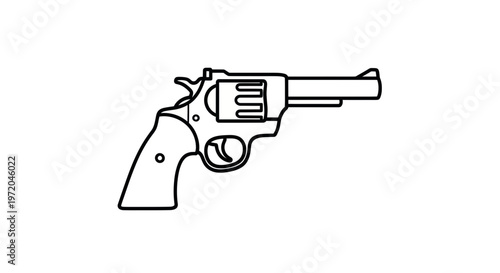 Outline of a Revolver Gun on a White Background