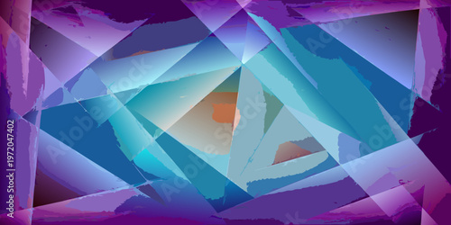 Abstract geometric artwork featuring shades of purple blue and orange