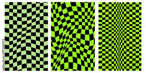 Three vertically aligned panels displaying distorted checkerboard patterns