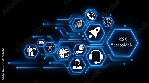 risk assessment business and technology concept icons. 4k video animation 
