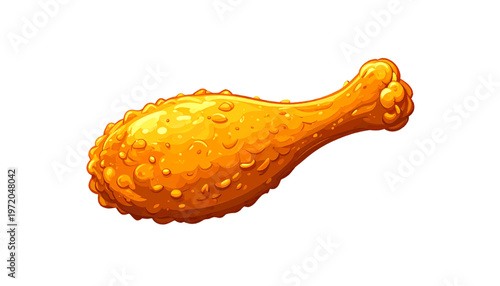 Fried chicken drumstick with crispy coating shown as savory meat snack in minimal illustration style vector
