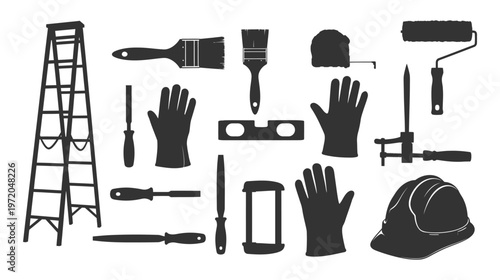 Construction tools and building equipment icons set for manual work vector