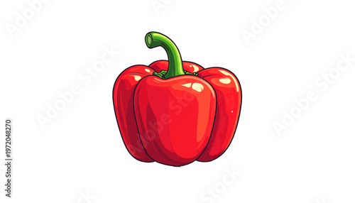 Bright red bell pepper with smooth shiny skin displayed as fresh vegetable ingredient for meals vector
