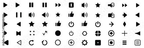 Media player interface icon, media player sign set, vector illustration, including play, pause, stop, forward, and rewind controls
