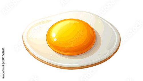 Fried egg with bright yolk centered on white plate displayed as simple breakfast food illustration vector