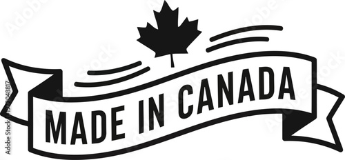 Made in Canada badge logo design with maple leaf icon for product packaging and branding