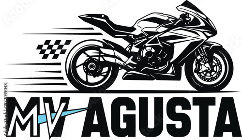 mv agusta motorcycle logo design with speed motion lines and checkered flag vector graphic illustration