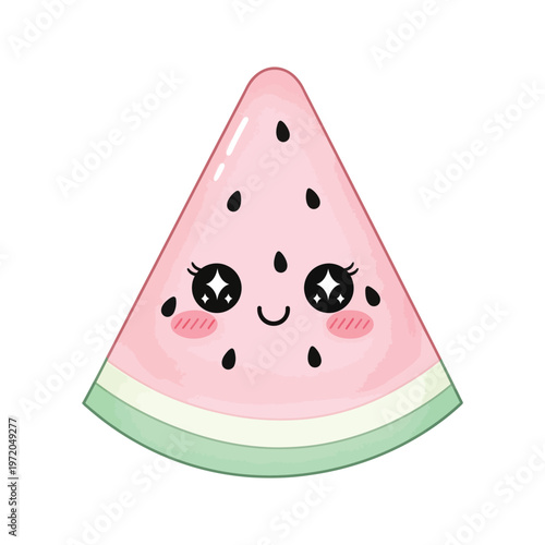 Cute kawaii watermelon slice character with sparkles vector illustration