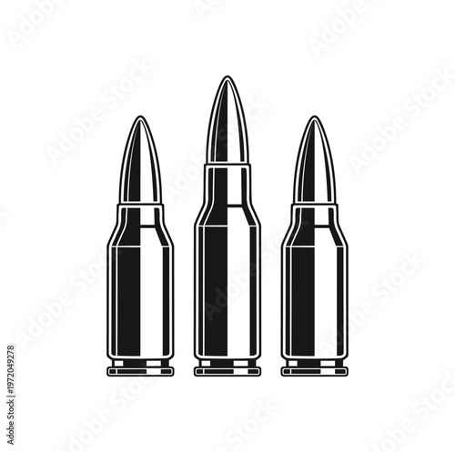 Three metallic bullets isolated on a white background