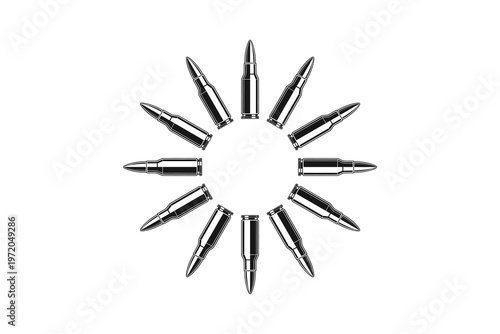 Circular arrangement of rifle bullets in a sketch style illustration