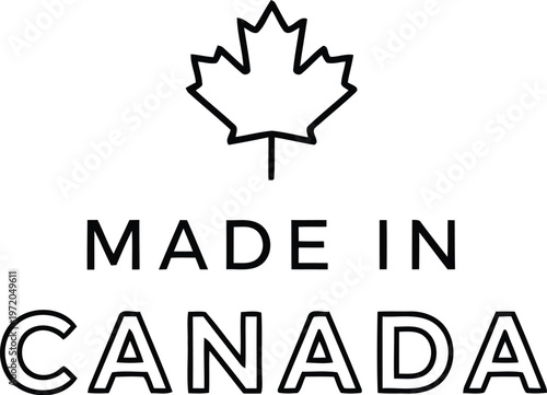Minimalist Made In Canada Label Icon With Maple Leaf Symbol For Packaging And Product Branding