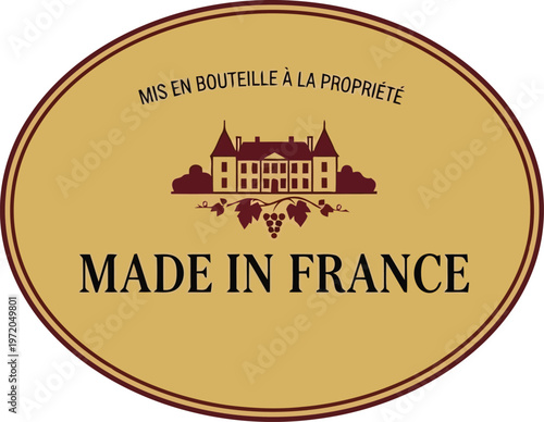 Vintage French Wine Label Design with Chateau Illustration and Elegant Typography Isolated on White Background
