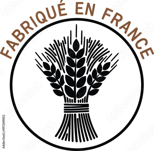 Fabrique en France stamp with wheat sheaf icon for French product origin certification label design