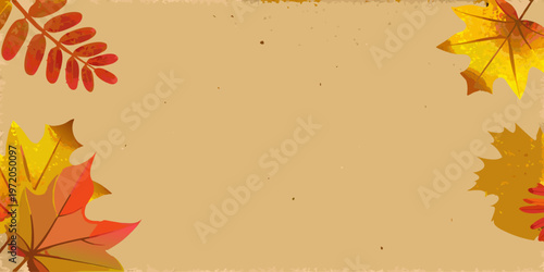 Autumn leaves frame a neutral beige background creating a fall aesthetic