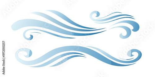 Abstract blue wave designs layered with flowing curved lines