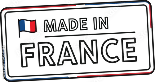 Made in France label with national flag icon isolated on white background for product branding