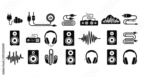 Audio and music production icons vector set