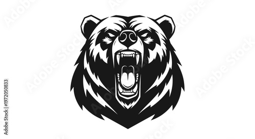 Roaring Bear Bold Solid Graphic on White Background