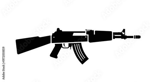 Black silhouette of an assault rifle, isolated on white background, vector illustration