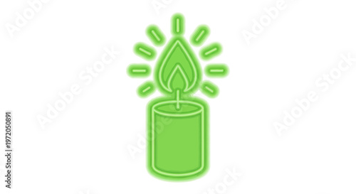 Green Candle Flame Icon with Glowing Aura