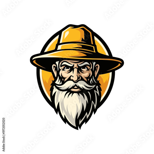 Cartoon man with beard and hat.