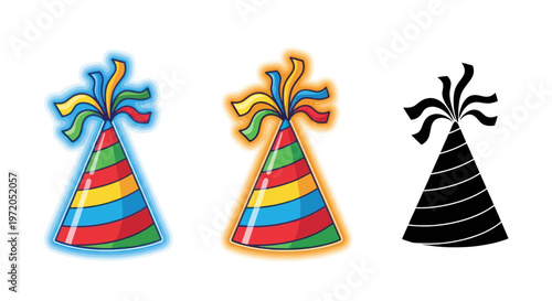 Colorful Party Hats: Celebration, Fun, Silhouette, Vector Graphics