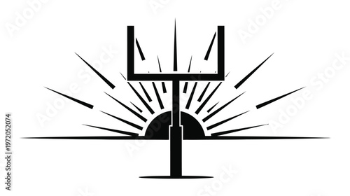 Sports field goal post with sunburst effect vector graphic illustration