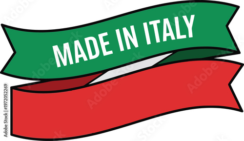 Made in Italy label with Italian flag colors ribbon for authentic products and goods design