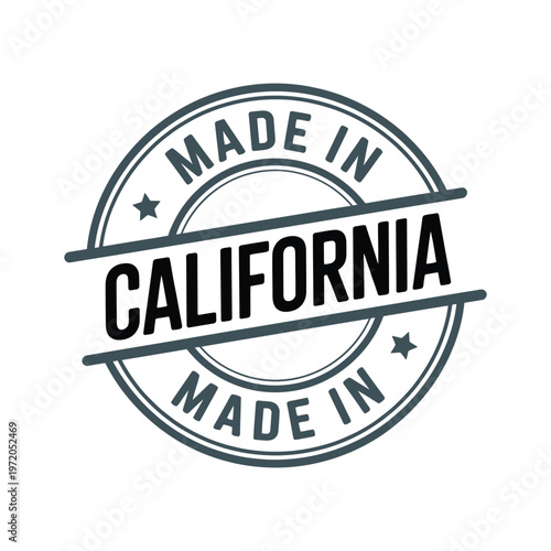 A circular made in california stamp with stars and bold text